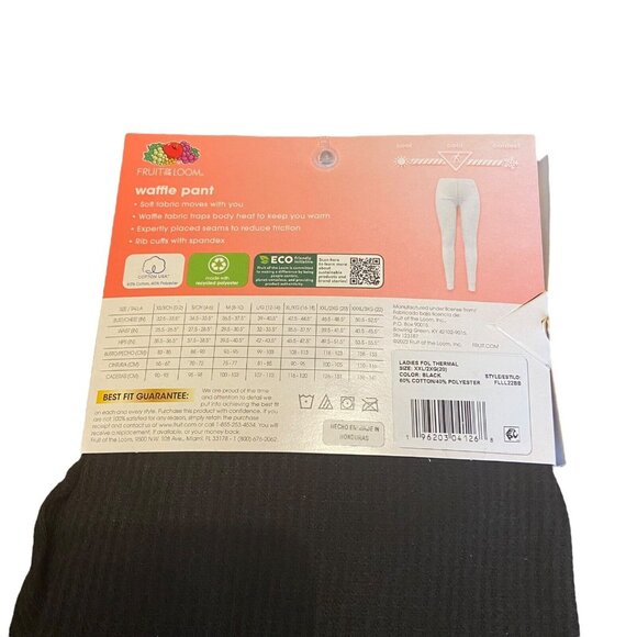 Fruit Of The Loom Women Waffle Knit Thermal Long John Pants Black XXXL 3X 22 NEW - Picture 3 of 5